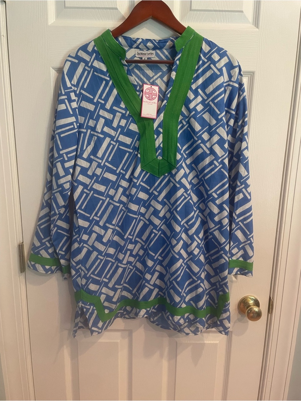 Blue Geometric Tunic with Green Trim by Southern Tide